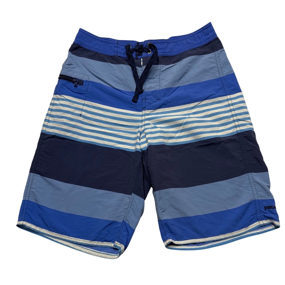 Patagonia Board Shorts Striped Swim Trunks Blue Gorpcore Kids Size 12